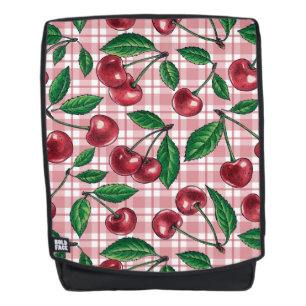Mochila Cerezas rojas en gingham rosa