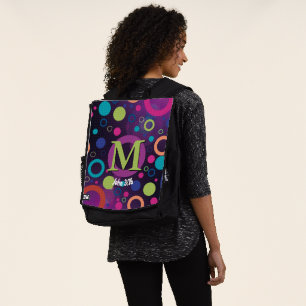 Mochila Círculos Escritura Monograma Púrpura Personalizado