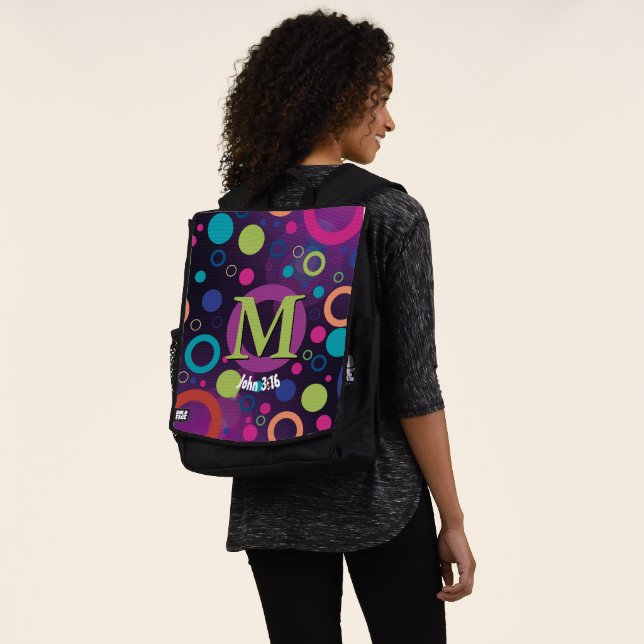 Mochila Círculos Escritura Monograma Púrpura Personalizado (Puesto)