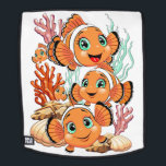 Mochila Clown fish Cartoon cute Family Underwater<br><div class="desc">Cute and Joyful little Clownfish Cartoon Characters swimming together on underwater Coral Reef Background. Original Vector Illustration Copyright BluedarkArt.</div>