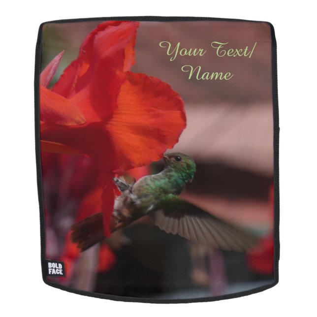 Mochila Colibrí verde sobre la capa de flores. Cara de moc (Cara extraíble)