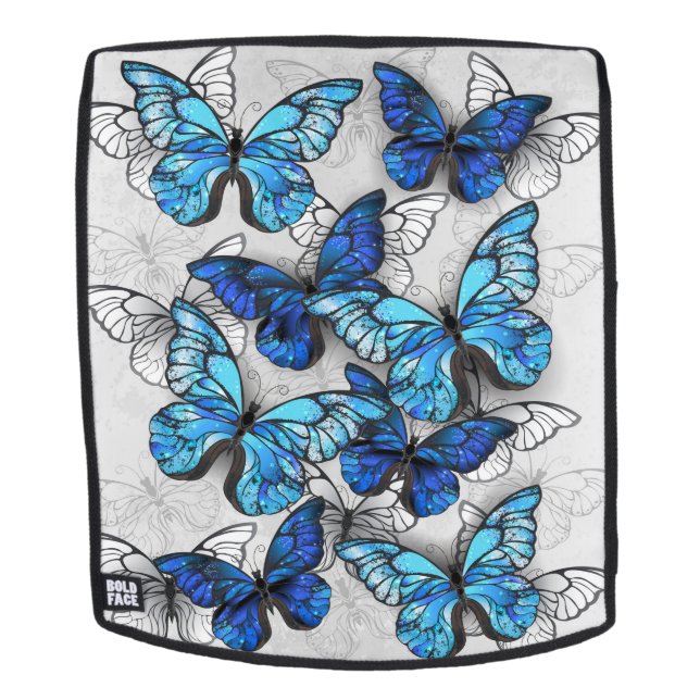 Mochila Composición de las mariposas blancas y azules (Cara extraíble)