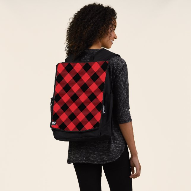 Mochila Comprobación de negro rojo con relleno de búfalo (Puesto)