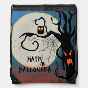 Mochila Con Cordones Feliz Halloween Black Owl & Spider Web