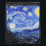 Mochila Con Cordones La noche estrellada de Van Gogh<br><div class="desc">Pintura de aceite del maestro holandés Vincent Van Gogh (1853-1890) Probablemente su pintura más famosa, Van Gogh pintó "La Noche estrellada" en 1889 de memoria mientras estaba en un asilo en Francia donde se registró para la depresión. La escena representa la vista desde la ventana de su habitación. En la...</div>