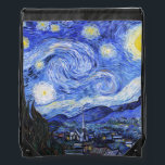 Mochila Con Cordones La noche estrellada de Van Gogh<br><div class="desc">Pintura de aceite del maestro holandés Vincent Van Gogh (1853-1890) Probablemente su pintura más famosa, Van Gogh pintó "La Noche estrellada" en 1889 de memoria mientras estaba en un asilo en Francia donde se registró para la depresión. La escena representa la vista desde la ventana de su habitación. En la...</div>