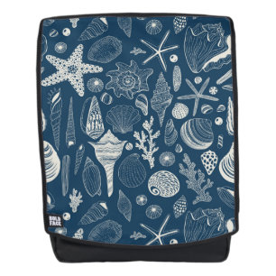 Mochila Conchas marinas sobre azul oscuro