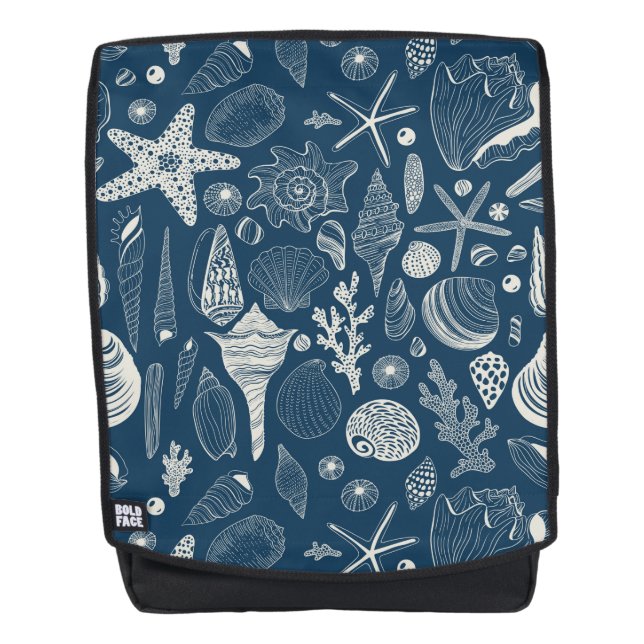 Mochila Conchas marinas sobre azul oscuro (Anverso)