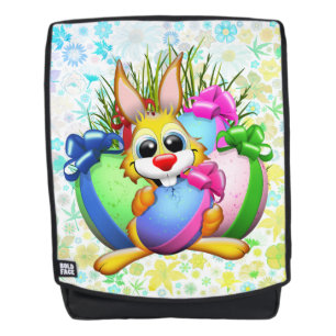 Mochila Conejo divertido mordiendo un huevo de Pascua