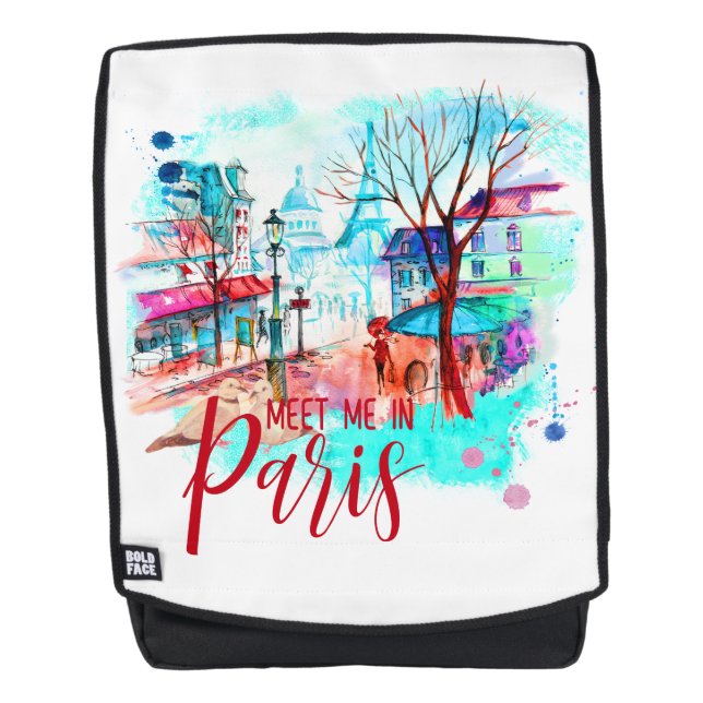 Mochila Conoce mi en París, Francia, la Torre Eiffel (Anverso)