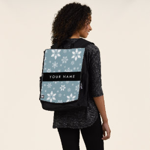 Mochila Copos de nieve blancos, gris, tu nombre, personifi