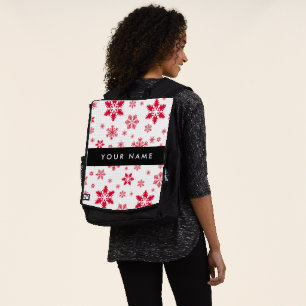 Mochila Copos de nieve rojos, tu nombre, personaliza