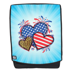Mochila Corazón de bandera americana estampado de leopardo