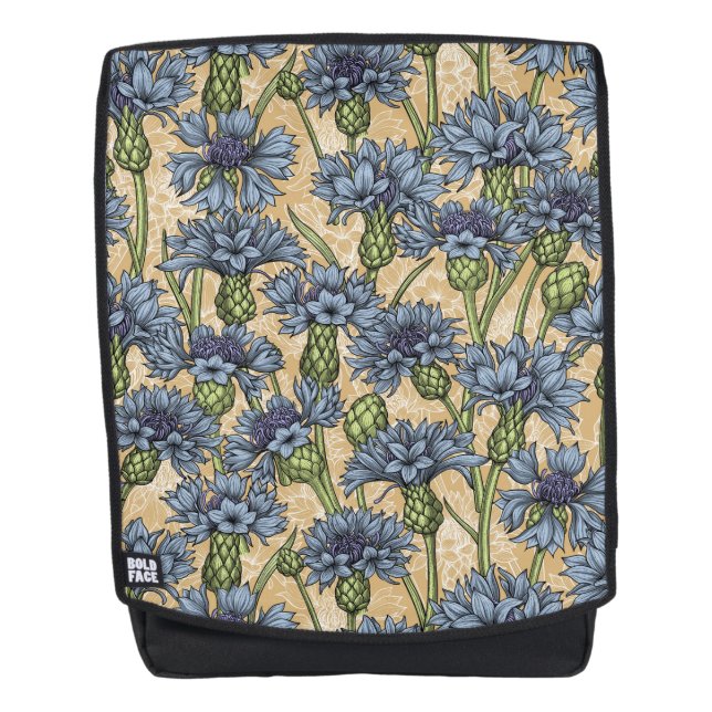 Mochila Cornflores azules, flores silvestres en amarillo h (Anverso)