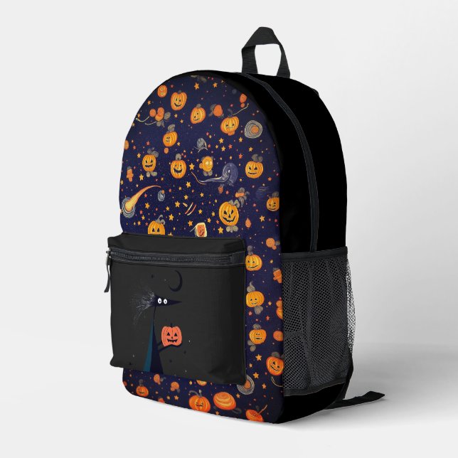 Mochila cósmica de Halloween naranja con calabazas (Esquina derecha trasera )