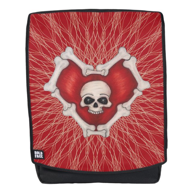 Mochila Cráneo en el Corazón Gótico Rojo de Líneas de Arañ (Anverso)
