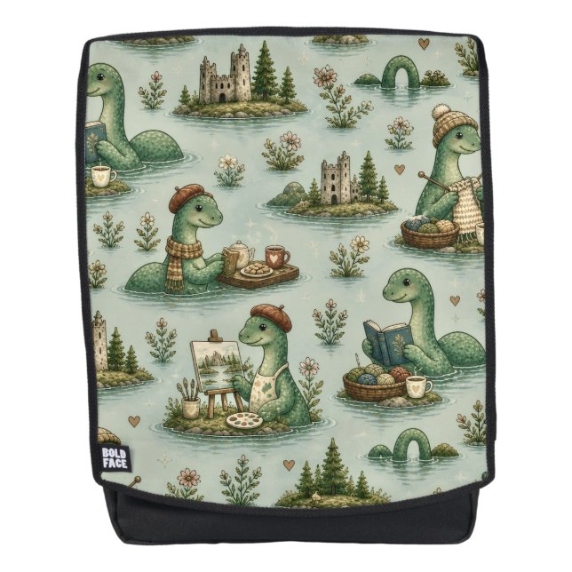 Mochila Criptídeos Acogedores Nessie Monstruo del Lago Nes (Anverso)