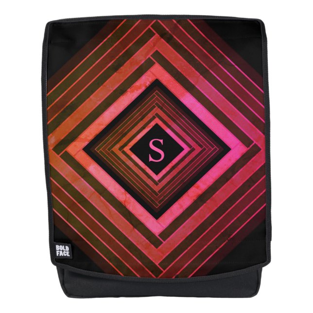 Mochila Cuadrados modernos Monograma geométrico rosado rus (Anverso)