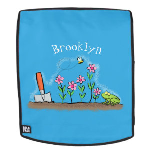 Mochila Cute frog and bee in garden cartoon illustration