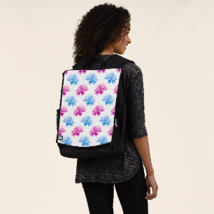 Mochila Dalia rosa, Dalia azul, patrón floral, flores