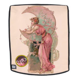 MOCHILA DAMA DE LA LUNA CON FLORES EN MONOGRAMA ROSA