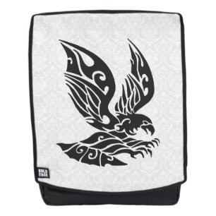 Mochila Damasco blanco de Ilustracion de águila tribal neg