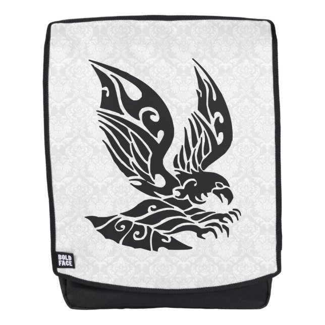 Mochila Damasco blanco de Ilustracion de águila tribal neg (Anverso)