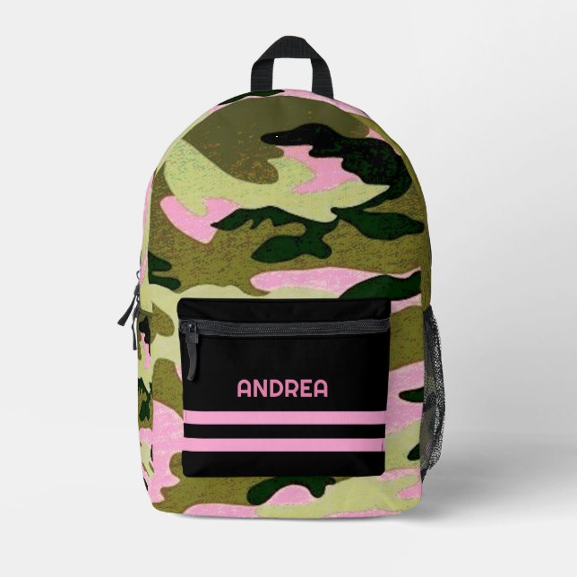 Mochila de Camuflaje de Monograma Verde y Rosa de  (Anverso)