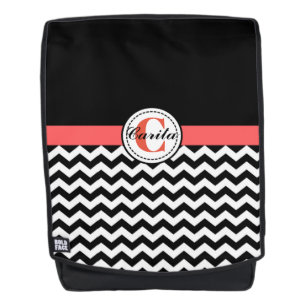 Mochila de Chevron blanco/negro monogramada