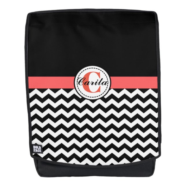 Mochila de Chevron blanco/negro monogramada (Anverso)