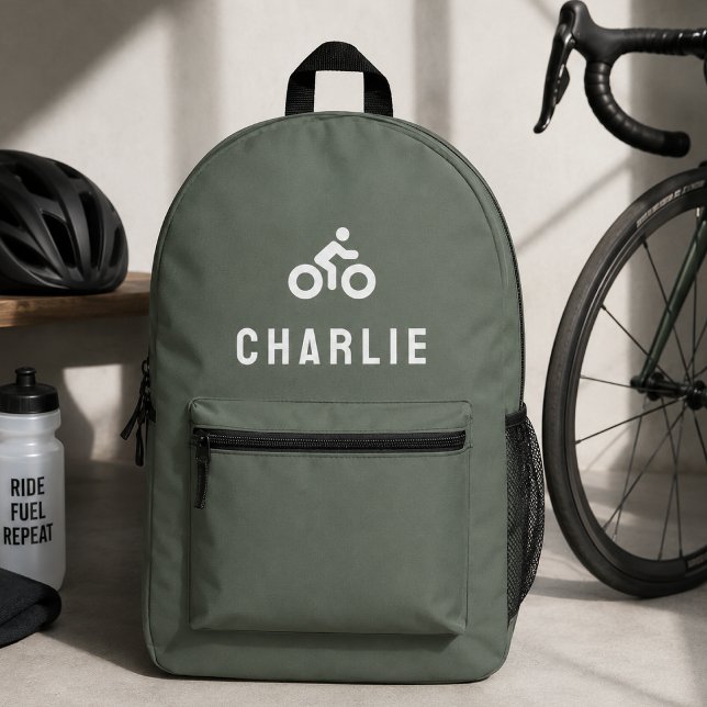 Mochila de ciclismo | Bolsa de kit de bicicleta co (Personalized cycling backpack with rider name and bike icon for active sport days.)
