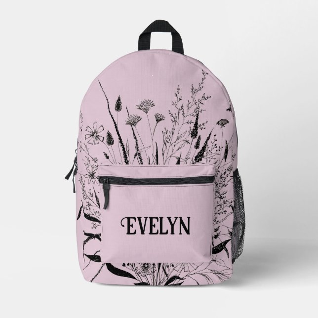 Mochila de Flor Silvestre personalizada Rosa Polvo (Anverso)