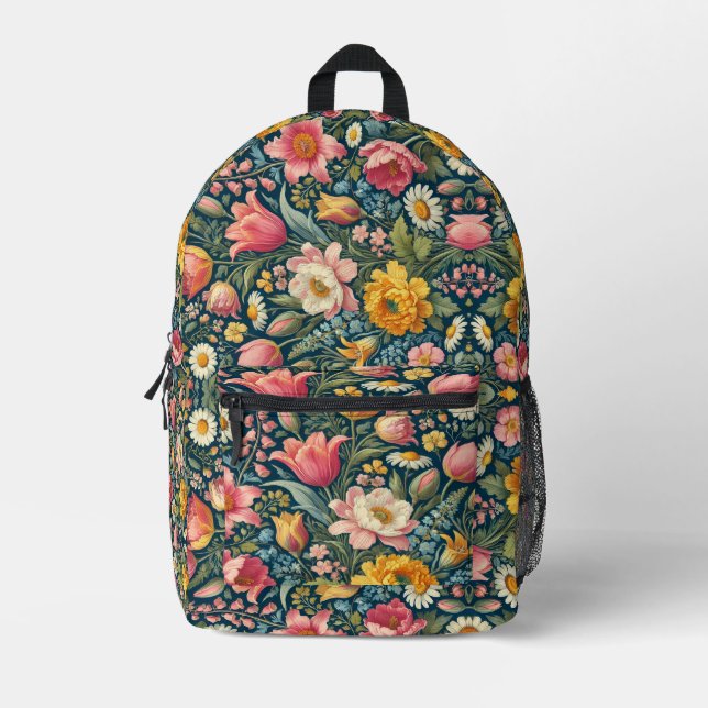 Mochila de flores botánicas - Elegante y funcional (Anverso)
