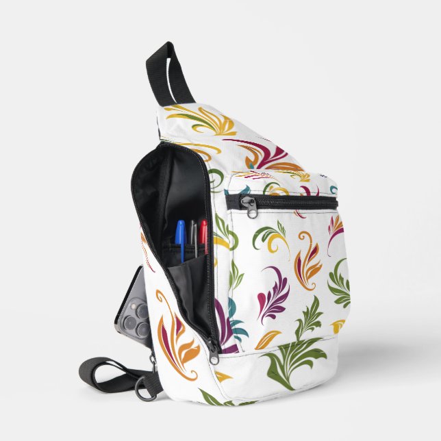 Mochila De Hombro Con Patrón De Hojas Botánicas Co (Abierto)
