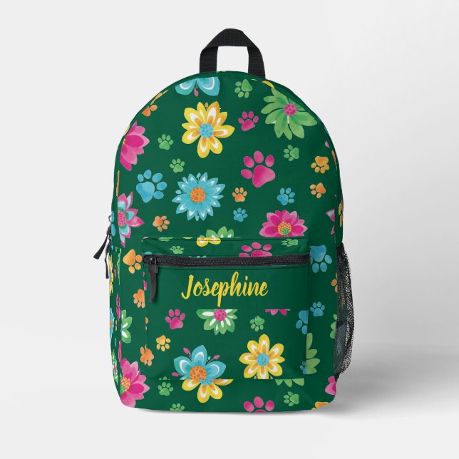 Mochila de impresión de trazo floral con nombre pe (Anverso)
