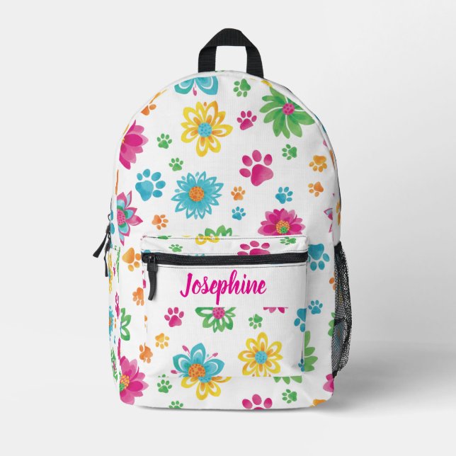 Mochila de impresión de trazo floral con nombre pe (Anverso)