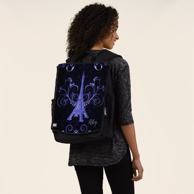 Mochila de la Torre Eiffel Púrpura Floral Swirls (Puesto)