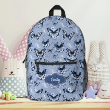 Mochila de mariposa azul de nombre personalizado