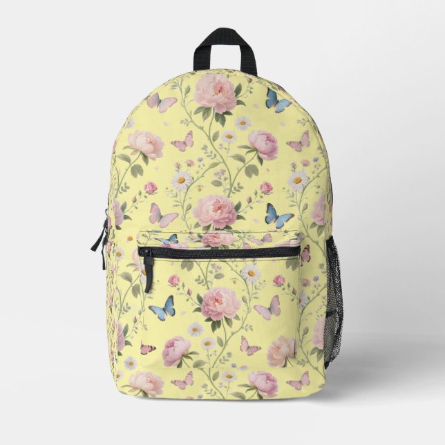 Mochila de mariposa floral con peonies (Anverso)