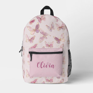 Mochila de nombre personalizada de mariposa rosa c