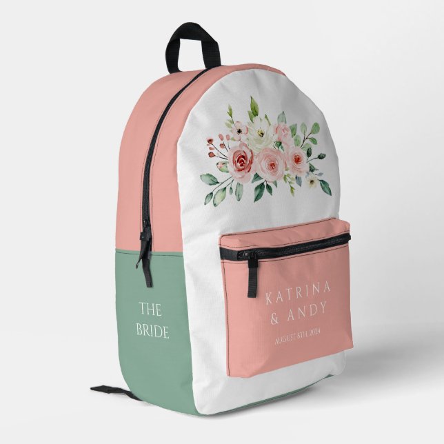 Mochila de novia con rosa de acuarela rosa (Esquina izquierda trasera)