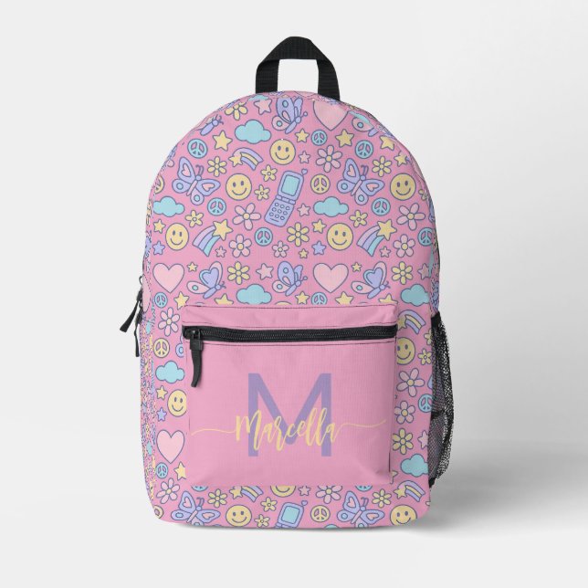 Mochila de patrón estético Pastel con inicio (Anverso)