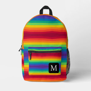 Mochila de patrón rayado de monograma arco iris re