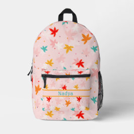 Mochila de patrón rosa de hojas de otoño