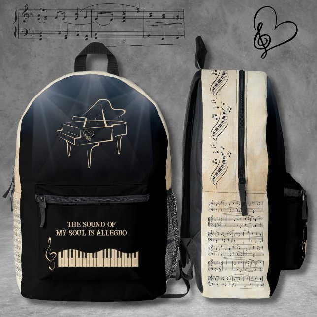 Mochila de Sinfonía Musical Negra y Tan Piano (Musical Symphony Black and Tan Piano Backpack)