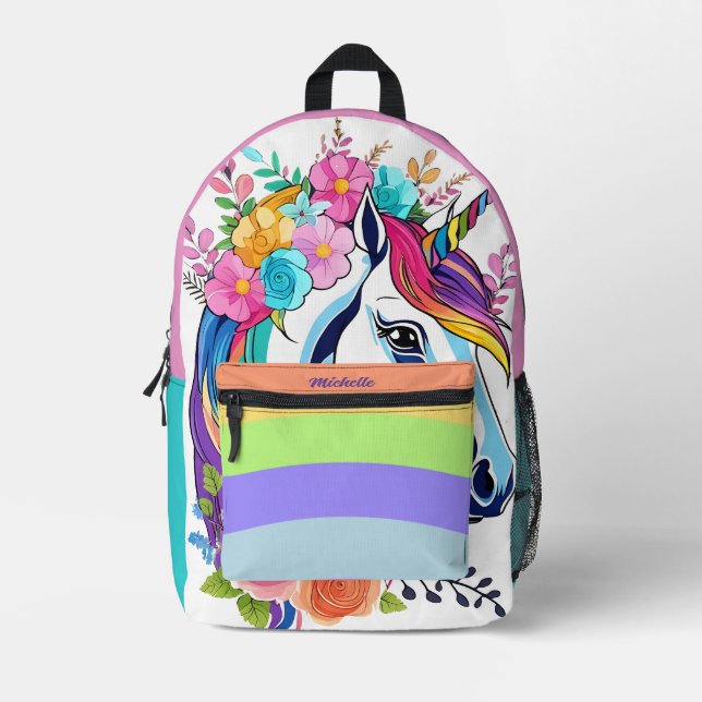 Mochila de unicornio de diseño personalizado, nomb (Anverso)
