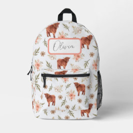 Mochila del Chica Highland Cow Floral