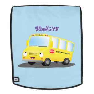 Mochila Dibujo animado de autobús escolar amarillo feliz y