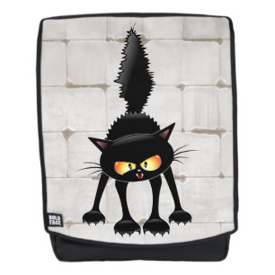 Mochila Dibujo de gato negro divertido y fiero 