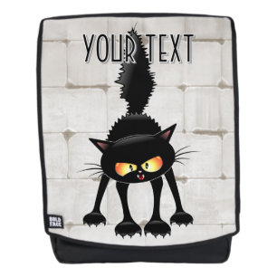 Mochila Dibujo de gato negro divertido y fiero